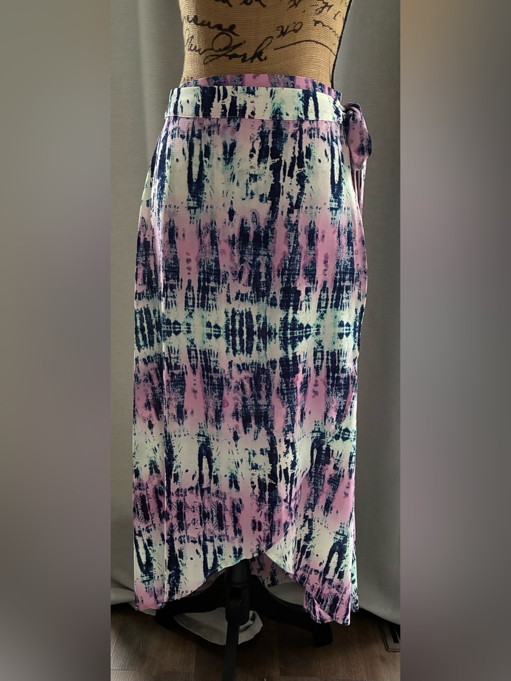 living doll Pink & Navy Tie-Dye Wrap Maxi Skirt
